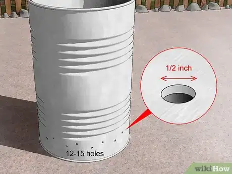 Step 4 Drill or punch 12-15 1⁄2 inch (1.3 cm) holes in the sides of the drum.