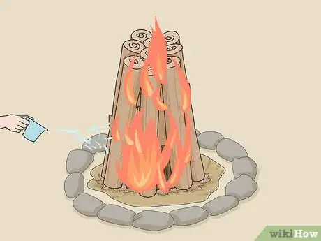 Step 1 Sprinkle water onto the fire.
